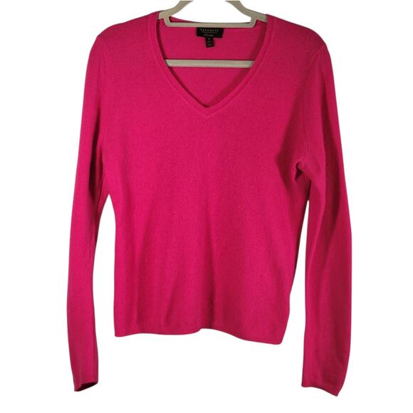 Charter Club Luxury 100% Cashmere V‑Neck Sweater Pink M READ FLAW - Picture 1 of 9